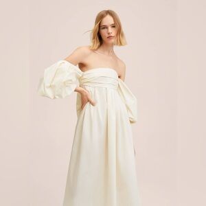 Elegant Cream Off-Shoulder Dress MNG Mango Off White Puff Sleeve Cotton Dress
